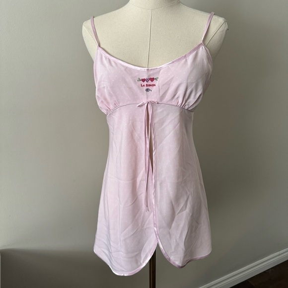 La Senza Y2K coquette mini slip dress pink polka dot with heart details M - Picture 2 of 5